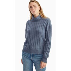 NAADAM Slate Blue Ribbed Cashmere Turtleneck Sweater